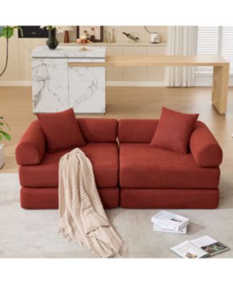 Modular Sofa Bed for Apartment, Convertible Sofa Bed, Corduroy, Ancora Red