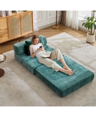 Streamdale Compression Sofa, Convertible Floor Sofa Bed, Single Seater Modular Sectional, Dark Green