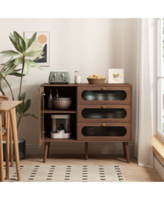 Streamdale Accent Cabinet with 3 Drawers, Wooden Storage Cabinet with Shelves, Natural