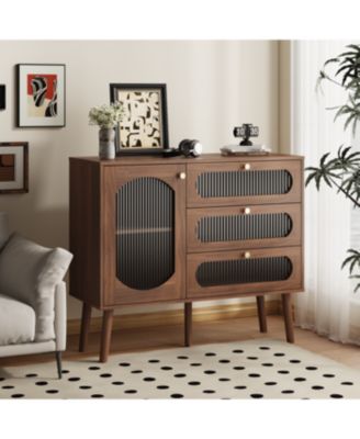 Streamdale Accent Cabinet with 3 Drawers, Wooden Storage Cabinet with Shelves, Natural