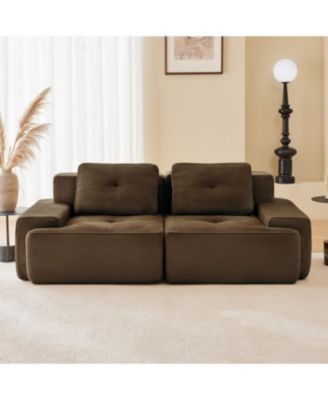 Streamdale 82" Modern L-Shaped Corduroy Sectional Sofa, Deep Seat Couch, Brown