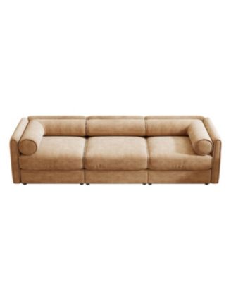 Elegant Camel Chenille 3-Seater Sofa with Hidden Storage Compartment