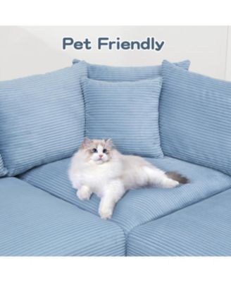 82.6" Oversized Cloud Modular Sectional Couch, Soft Corduroy, Ottoman, Blue