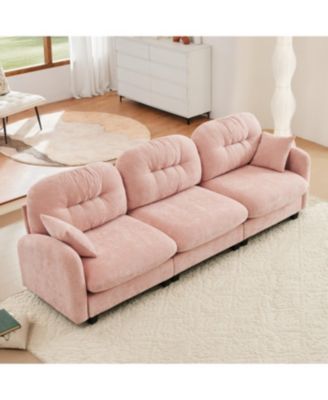 Three-Seater Modular Sectional Couch, Soft Chenille, Pink