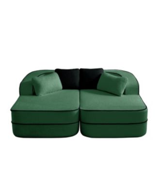 Streamdale Green Teddy Fabric Boneless Sofa with Double Chaises