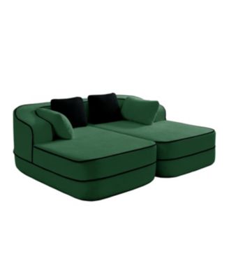 Streamdale Green Teddy Fabric Boneless Sofa with Double Chaises