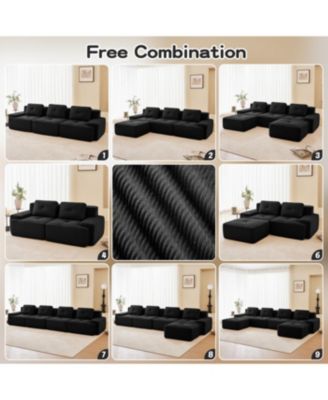 Streamdale Modern L-Shaped Corduroy Sectional Sofa with Ottoman, Black