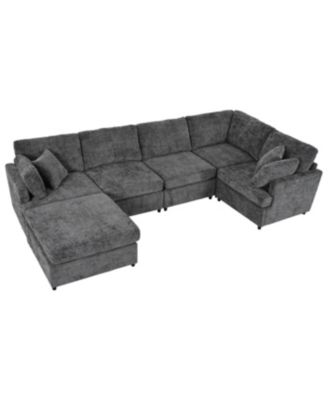 Streamdale U-Shaped Sectional Sofa with Movable Ottoman, 6-Piece Chenille Sofa Set