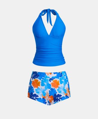 Women's Halter V Neck Adjustable Straps Shorts Tankini Sets