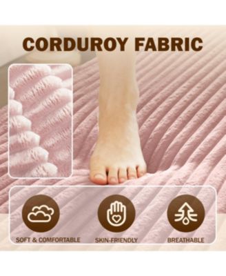 Streamdale Modern Floor Sofa with 2 Pillows, Convertible Plush Corduroy Sleeper Sofa Bed, Pink