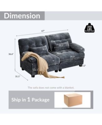 67" Loveseat with Adjustable Backrest, Chenille Fabric & 2 Pillows