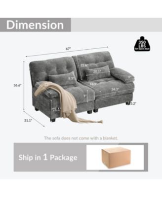  67" Loveseat with Adjustable Backrest, Chenille Fabric & 2 Pillows