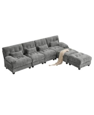 Streamdale 119" 4-Seater Sofa w/ 2 Ottomans, Adj. Backrest, 350lb/Seat, Chenille