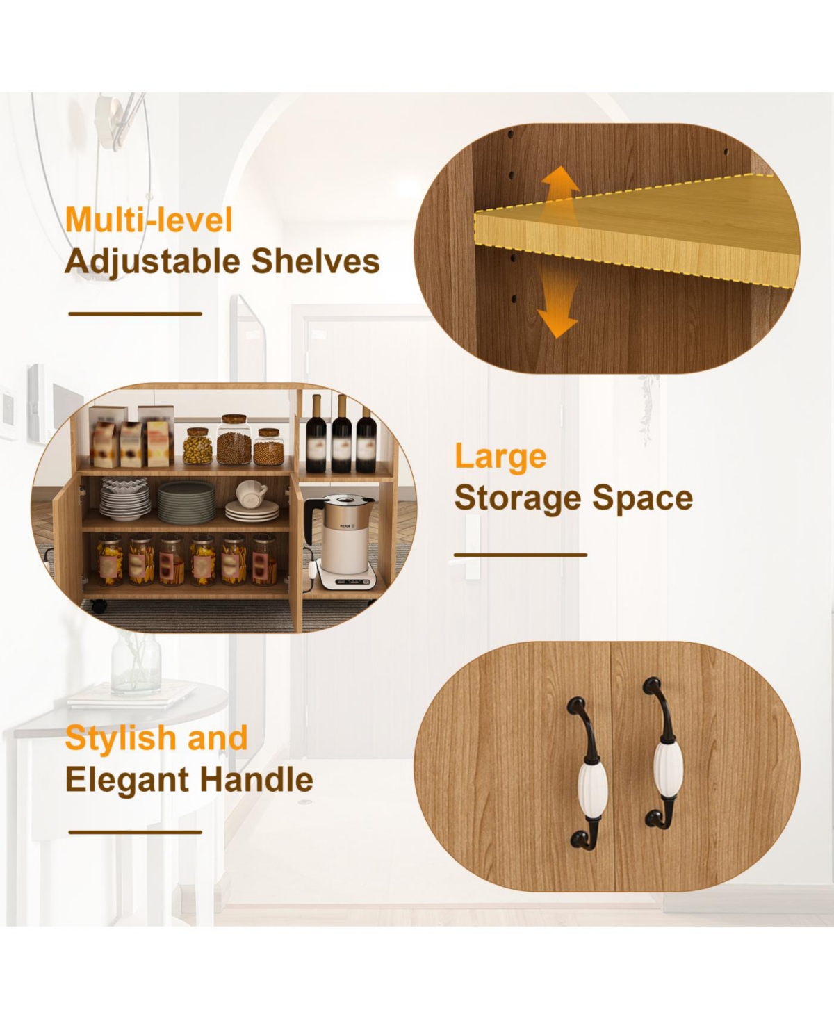 Streamdale Multi-Functional Folding Table with Storage Shelves and Wheels