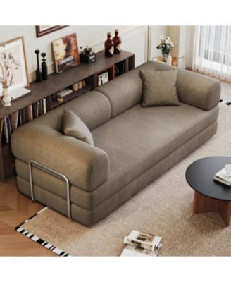 Camel Corduroy Compression Sofa, Convertible Floor Sofa Bed with Pillow Back Support