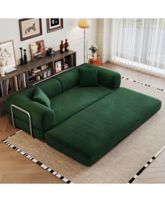 Corduroy Compression Sofa Bed with Pillow Back Support - Green