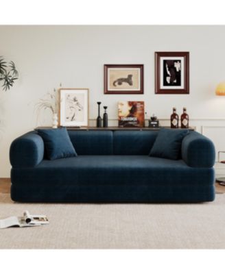 78.8" Corduroy Compression Sofa Bed with Pillow, Blue