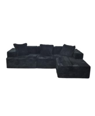 Comfy Corduroy Compression Sectional Couch with Chaise, Black Sofas