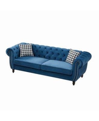 Streamdale Blue  Chesterfield Velvet Sofa with Roll Armrest & Nailhead