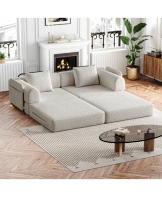 Streamdale 4-seater chenille convertible sofa bed with side storage, folding.