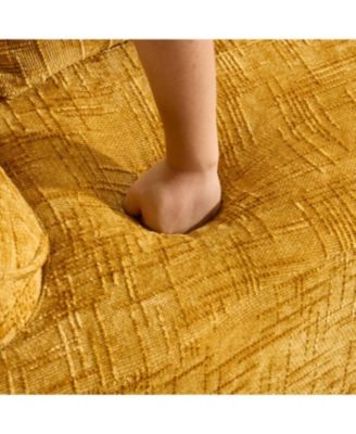 Streamdale Yellow curved two-person sofa with armrests and two pillows