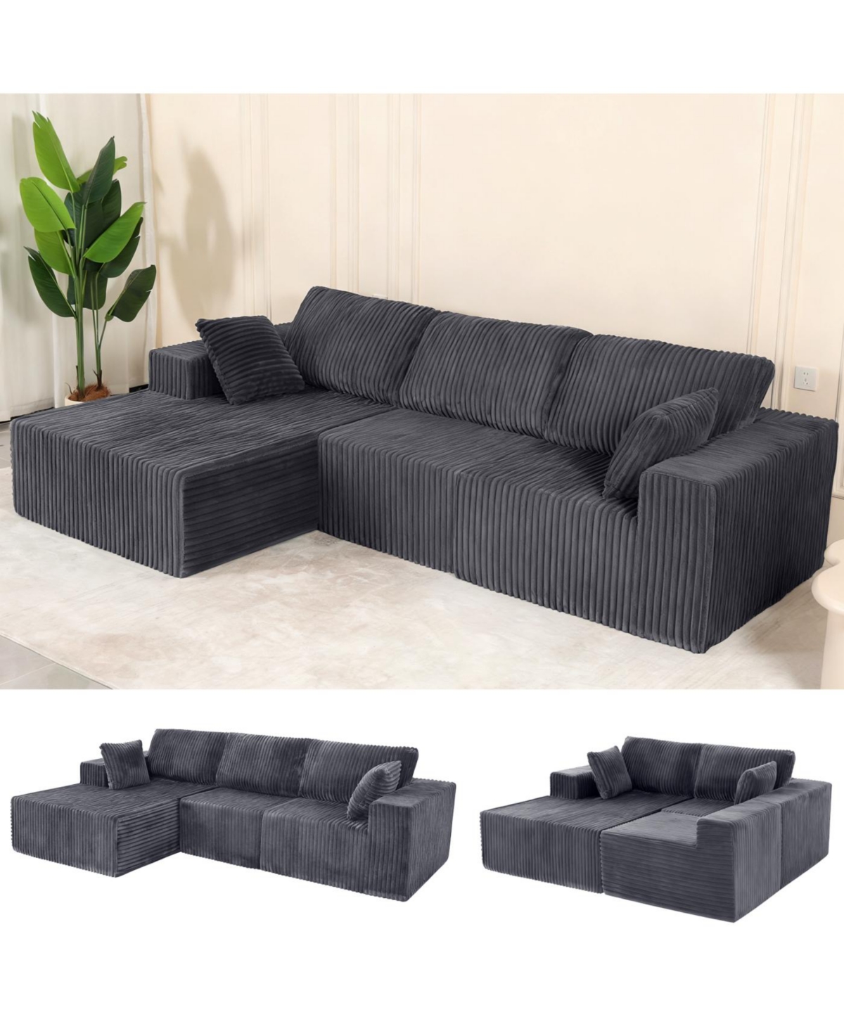 Streamdale Modular Sectional Sofa with Pillow, Cloud Couch with Chaise, L-Shape Sofa, Grey