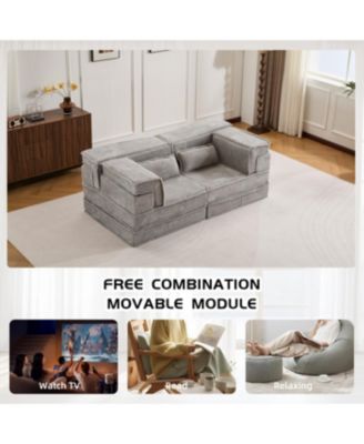 Streamdale Compression Sofa, Convertible Floor Sofa Bed, Modular Sectional Sofa, Light Grey