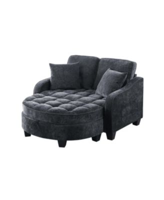 Two-seater sofa with storage chaise longue and throw pillows - Black