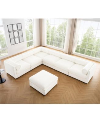 Large Modular Chenille Sectional Sofa with Storage, White