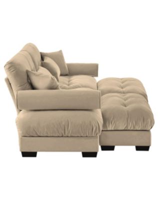 Streamdale Camel Oversized Modern Velvet Two-Seater Sofa with Ottoman and Pillows