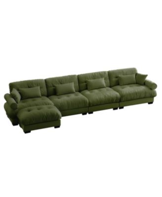  L-Shaped Cloud Sofa, Convertible 4-Seater Modular Couch, Olive Green