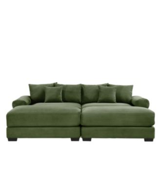 Streamdale 92" Oversized Cloud Modular Sectional Couch, Soft Corduroy, Chaise, 6 Pillows, Green