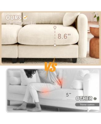 Four-Seater Modular Chenille Sectional Couch with Pillows, Beige