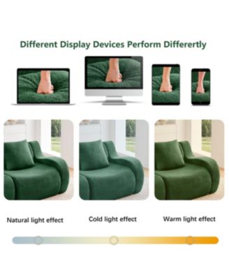 L-Shaped 4-Seat Boneless Sofa, Teddy Fabric, No Assembly, Curved Armrest, Green