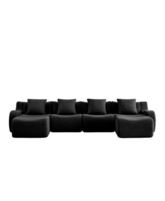 Streamdale U-Shaped Boneless Sofa, Teddy Fabric, No Assembly, Black