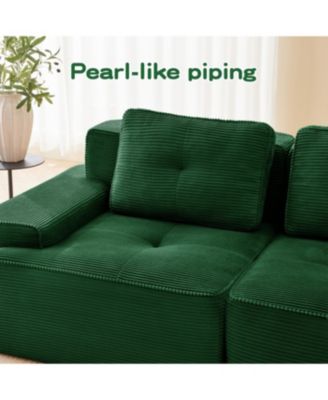 Streamdale Modern L-Shaped Corduroy Sectional Sofa with Movable Ottoman - Green