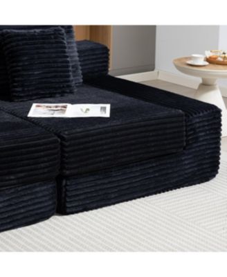 Double Lounge Chaise Cloud Plush Sofa Bed, Upholstered No Assembly Required Black