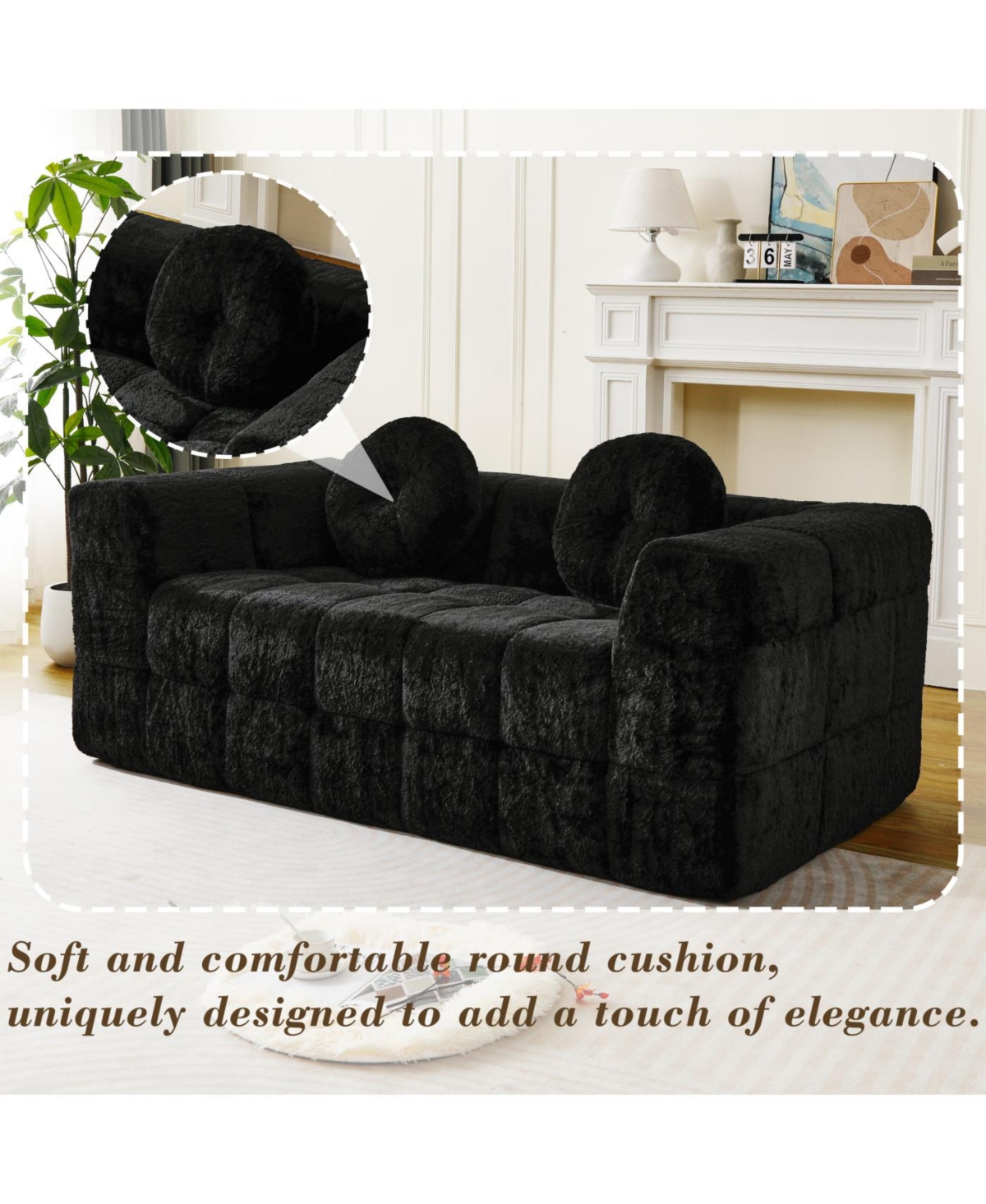 Streamdale Modern Boneless Couch with Two Throw Pillows, Checkered Fabric Sofa