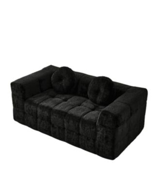 Streamdale Modern Boneless Couch with Two Circular Throw Pillows, Two-Seater Sofa