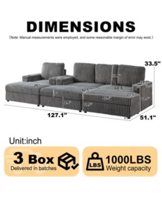 Streamdale Corduroy 3-Seater Sofa with Cup Holders for Living Room