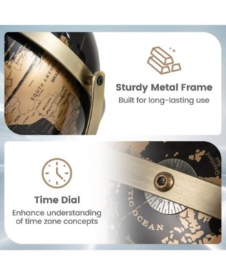 9-Inch Metallic Black and Gold World Globe with Sturdy Metal Base