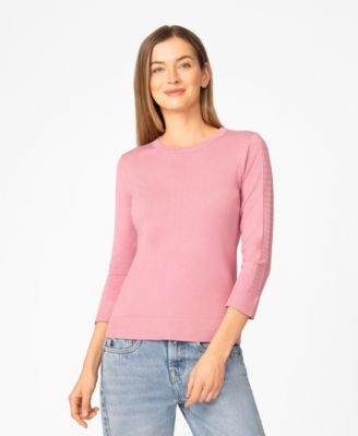 Petite Pointelle-Sleeve Crewneck Sweater