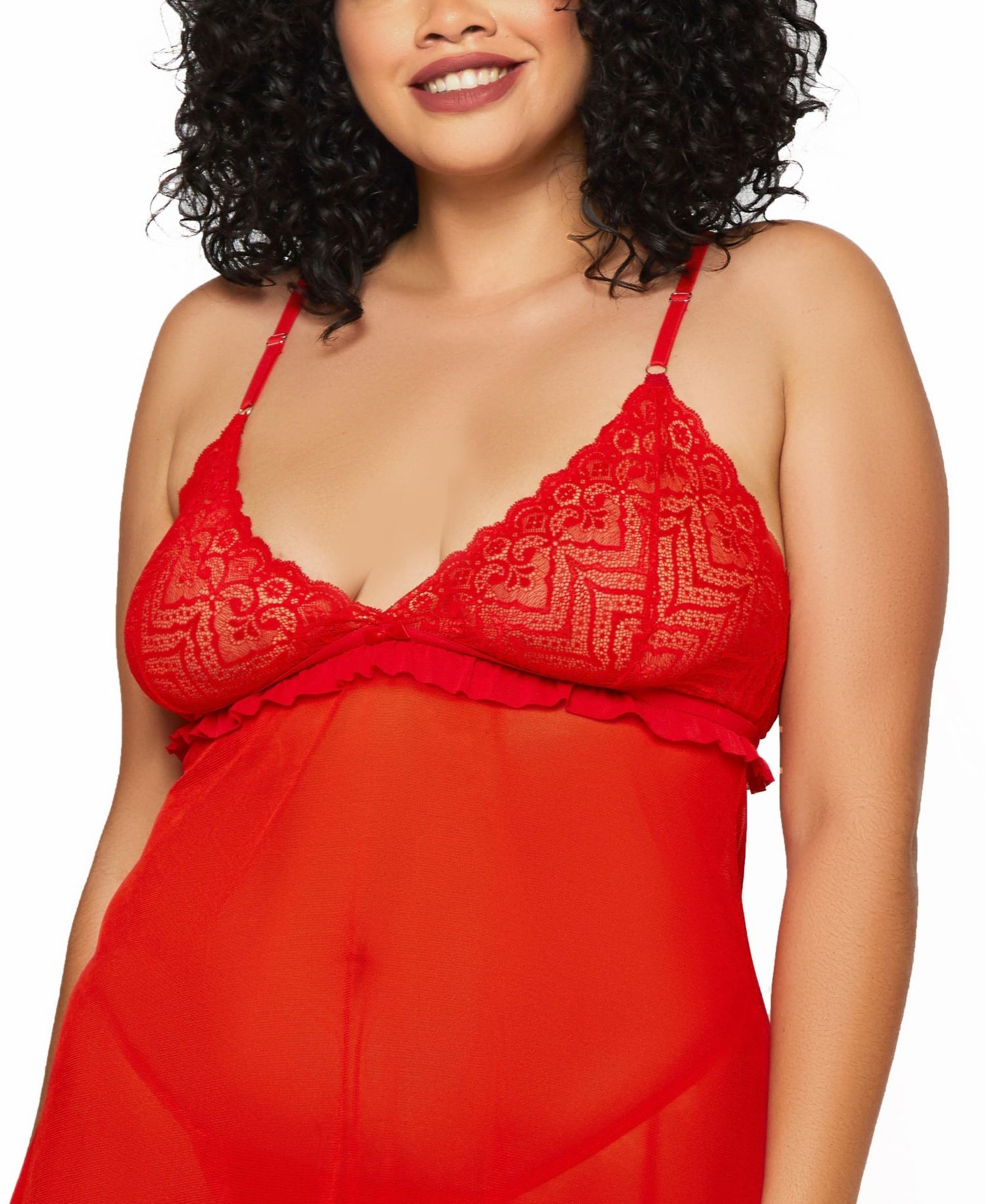 Plus Size 2 Piece Soft Cup Lace Babydoll Lingerie Set