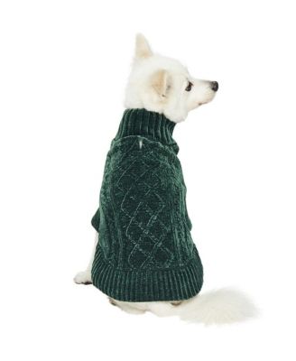Ultra-Soft Cozy Chenille Cable-Knit Dog Sweater Turtleneck with Leash Opening