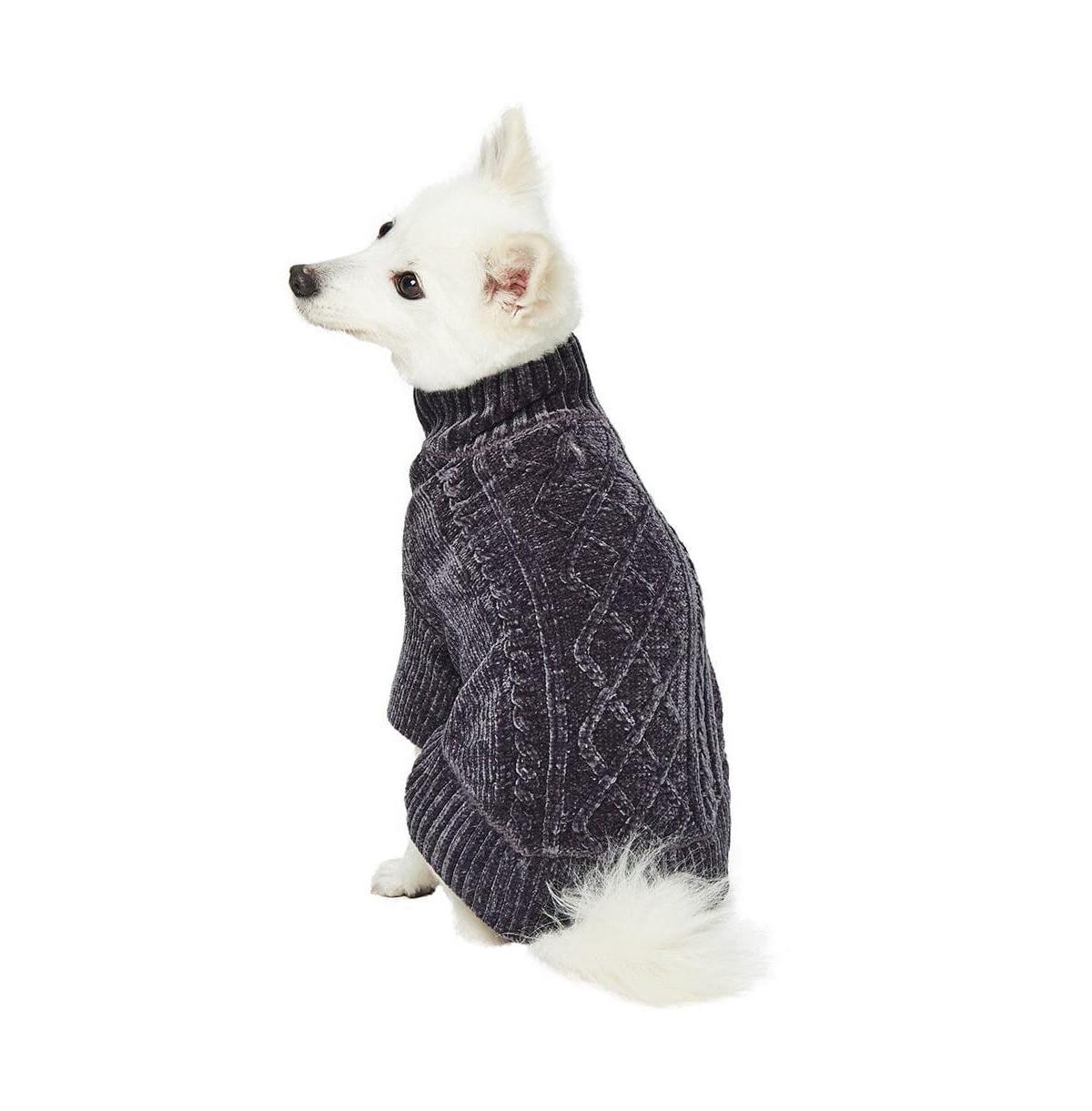 Dogs & Cats Co. Ultra-Soft Cozy Chenille Cable-Knit Dog Sweater Turtleneck with Leash Opening