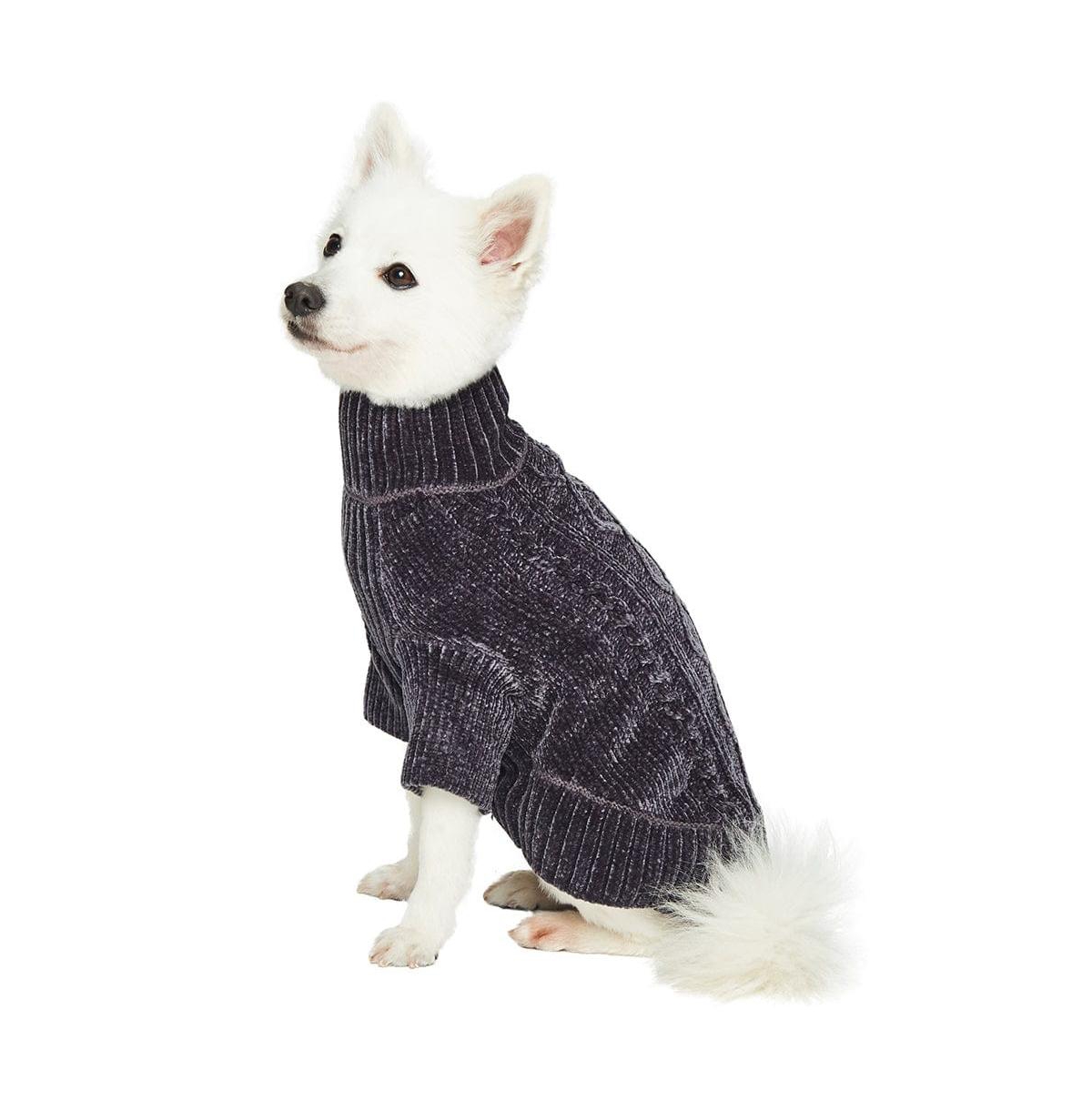 Dogs & Cats Co. Ultra-Soft Cozy Chenille Cable-Knit Dog Sweater Turtleneck with Leash Opening