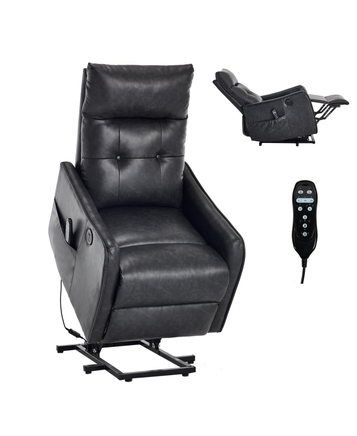Streamdale Deep Grey Pu Power Lift Recliner Chair with Massage & Heat
