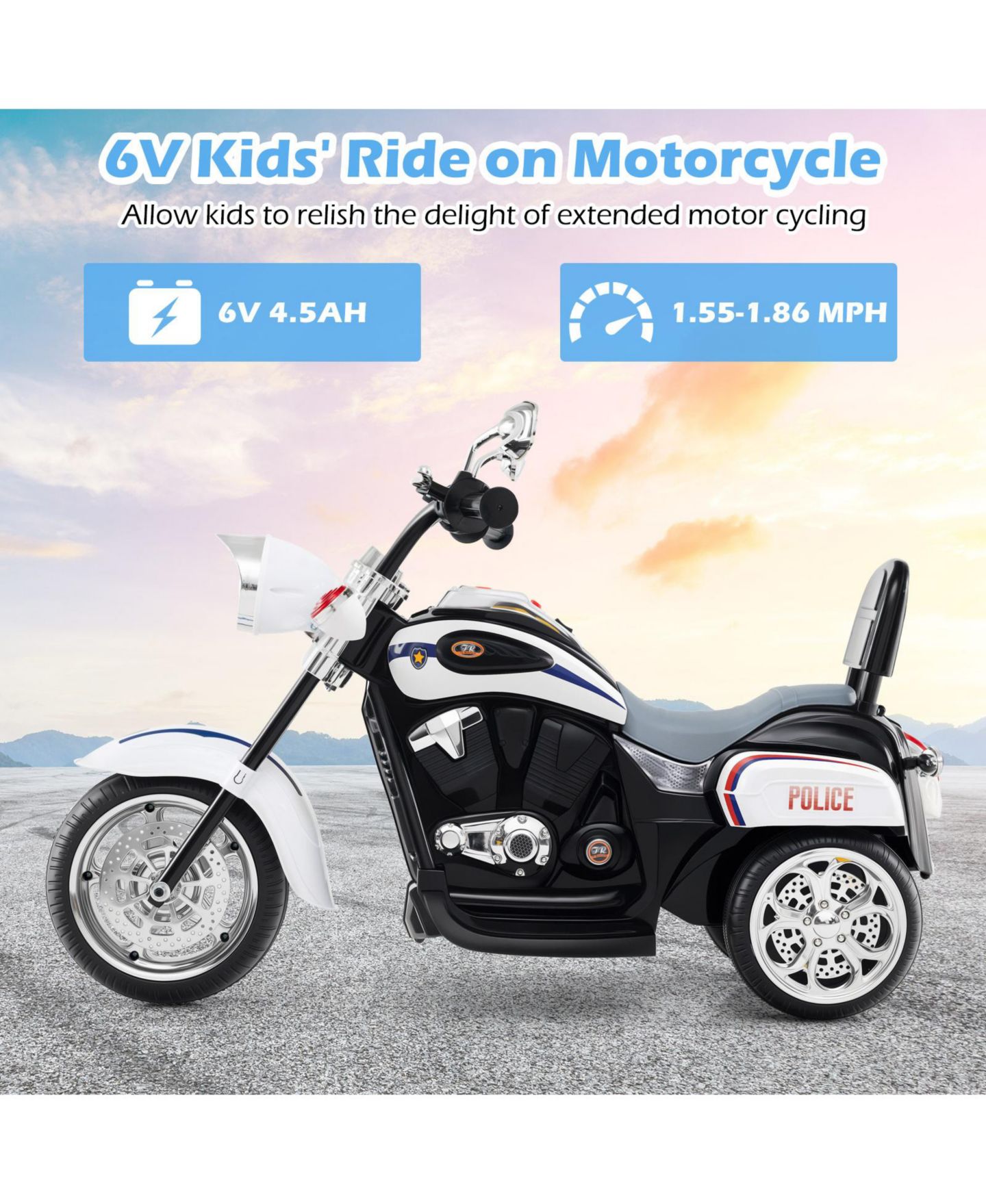 Детская игрушка HONGGE 6V 3-Wheel Motorized Motorbike Ride-On Toy, Ages 1+, цвет: Белый — фото 4