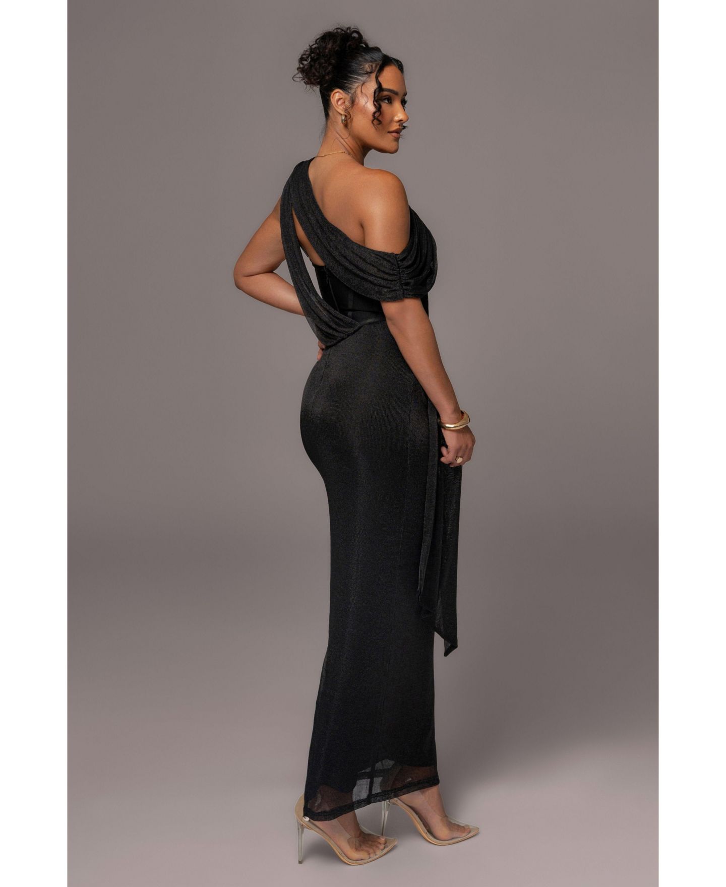 Женское платье JLUXLABEL Metallic Celestina Draped Maxi, цвет: Чёрный — фото 7