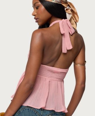 Women's Pleated Chiffon Babydoll Halter Top